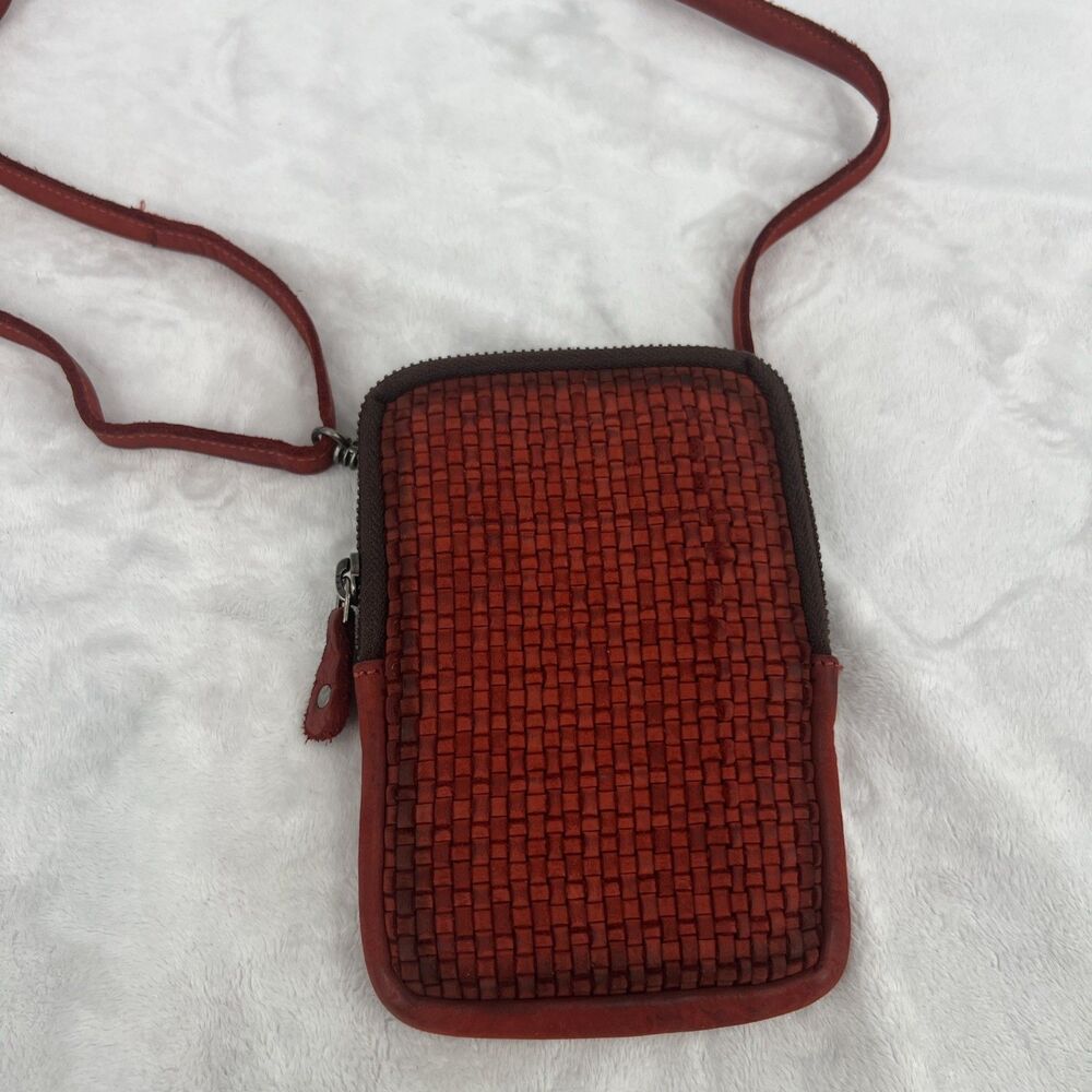 HARBOR 2nd Anchor Distressed Red Woven Leather Crossbody Benita Mini Phone Bag